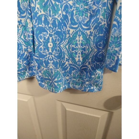 Sarah Spencer Woman XL Cardigan Sweater Aqua Blue White 3/4 Sleeve Button Front - Picture 7 of 8